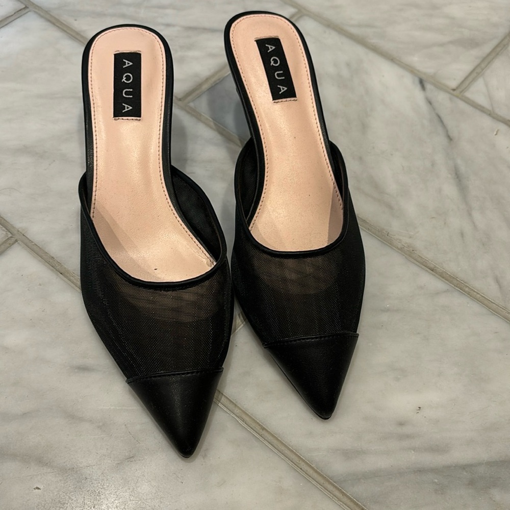 Aqua mesh mini heels with leather point toe